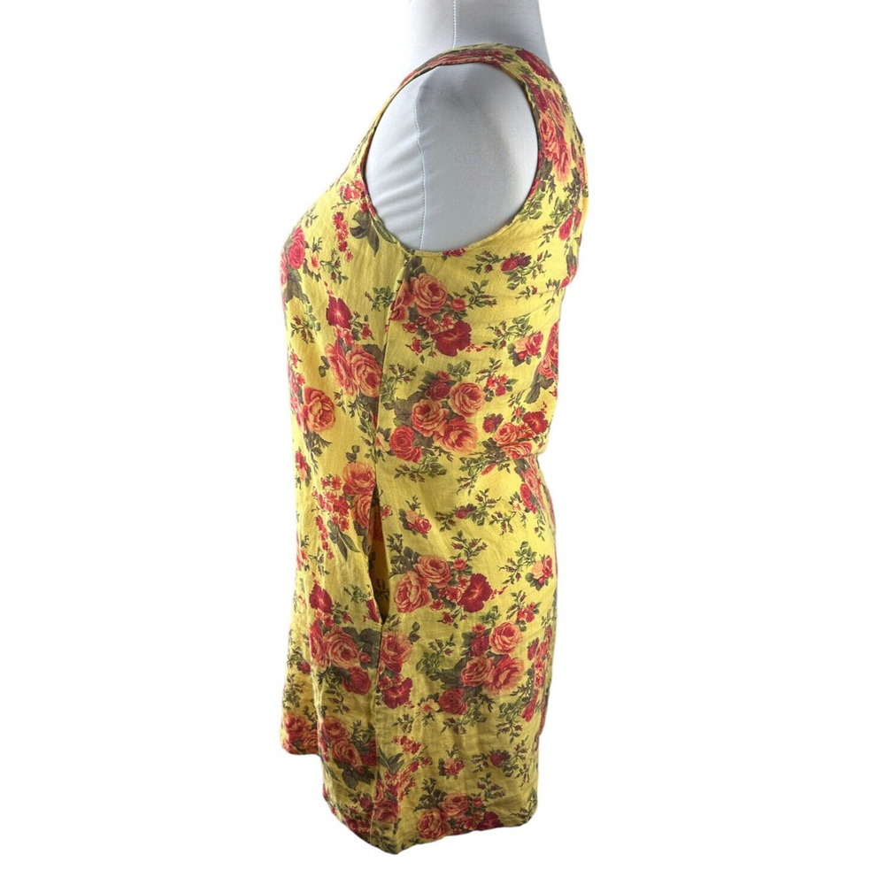 FLAX 100% Linen Shift Dress Floral Yellow Sleeveless Women's Size P Petite - Picture 5 of 12